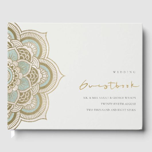 Elegant  Gold Blauwgroen Mandala Wedding Gastenboek (Voorkant)
