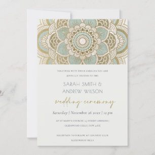 Elegant Gold Blauwgroen Mandala Wedding Invite Bedankkaart