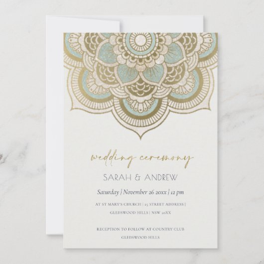 Elegant Gold Blauwgroen Mandala Wedding Invite Bedankkaart (Voorkant)