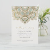 Elegant Gold Blauwgroen Mandala Wedding Invite Bedankkaart (Staand voorkant)