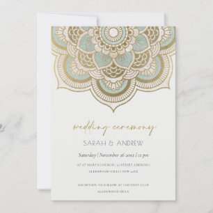 Elegant  Gold Blauwgroen Mandala Wedding Invite Bedankkaart