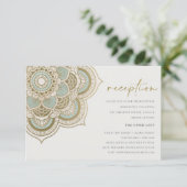 Elegant  Gold Blauwgroen Mandala Wedding Reception Informatiekaartje (Staand voorkant)