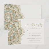 Elegant  Gold Blauwgroen Mandala Wedding RSVP Informatiekaartje (Voorkant / Achterkant)