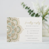 Elegant  Gold Blauwgroen Mandala Wedding RSVP Informatiekaartje (Staand voorkant)