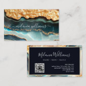 Elegant Gold Blauwgroen marmer Agate Geode QR Code Visitekaartje (Voorkant / Achterkant)