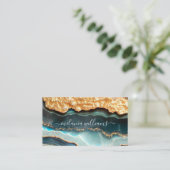Elegant Gold Blauwgroen marmer Agate Geode QR Code Visitekaartje (Staand voorkant)