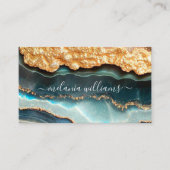 Elegant Gold Blauwgroen marmer Agate Geode QR Code Visitekaartje (Voorkant)