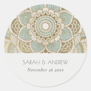 Elegant  Gold Blauwgroen Turquoise Mandala Wedding Ronde Sticker