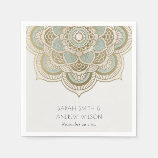 Elegant  Gold Blauwgroen Turquoise Mandala Wedding Servet (Voorkant)