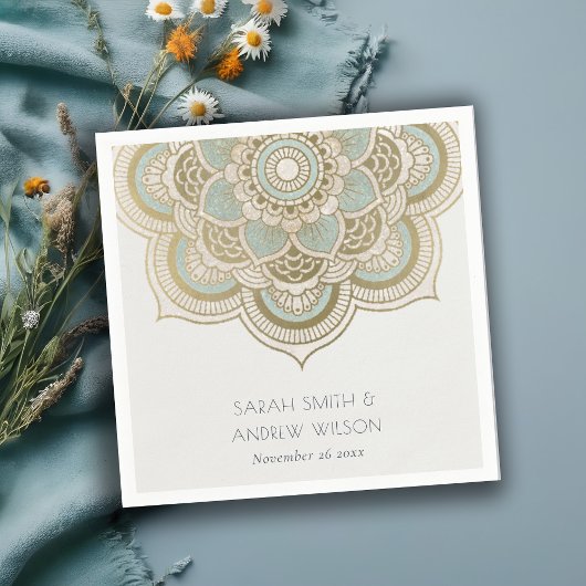 Elegant Gold Blauwgroen Turquoise Mandala Wedding Servet