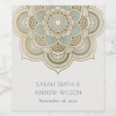 Elegant  Gold Blauwgroen Turquoise Mandala Wedding Wijn Etiket (Enkel label)