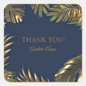 Elegant Gold Blue 50 Fabulous Dank u Vierkante Sticker (Voorkant)