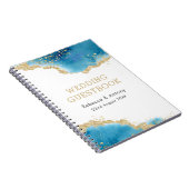 Elegant Gold Blue Abstract Ocean Wedding Guestbook Notitieboek (Rechterzijde)