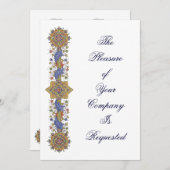 Elegant Gold & Blue Antiek Art - Aangepaste uitnod Kaart (Voorkant / Achterkant)