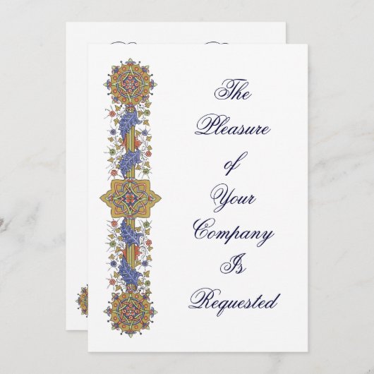 Elegant Gold & Blue Antiek Art - Aangepaste uitnod Kaart (Voorkant / Achterkant)