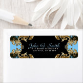 Elegant Gold Blue & Black  Floral Lijst Etiket (Insitu)