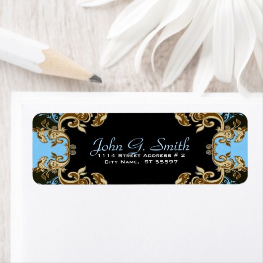 Elegant Gold Blue & Black  Floral Lijst Etiket (Insitu)