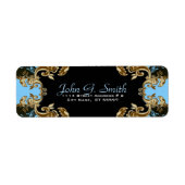 Elegant Gold Blue & Black  Floral Lijst Etiket (Voorkant)