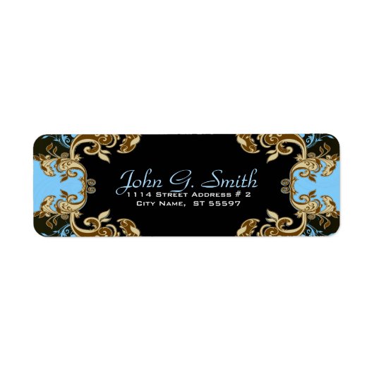 Elegant Gold Blue & Black  Floral Lijst Etiket (Voorkant)