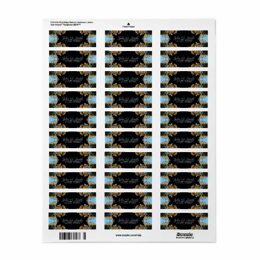 Elegant Gold Blue & Black  Floral Lijst Etiket (Full Sheet)