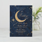 Elegant Gold & Blue Celestial Wedding  Kaart (Staand voorkant)