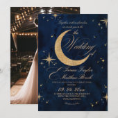 Elegant Gold & Blue Celestial Wedding  Kaart (Voorkant / Achterkant)