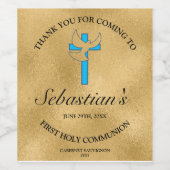 Elegant Gold Blue Cross Dove 1st Community Wijn Etiket (Enkel label)