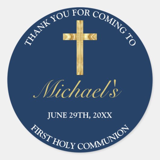 Elegant Gold Blue Cross First Community Hartelijk  Ronde Sticker (Voorkant)