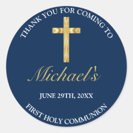 Elegant Gold Blue Cross First Community Hartelijk  Ronde Sticker