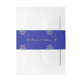 Elegant Gold & Blue Damask bruiloft Belly Band Uitnodigingen Wikkel