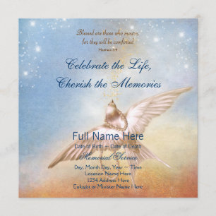 Elegant Gold Blue Dove in Loing Memory Memorial Kaart