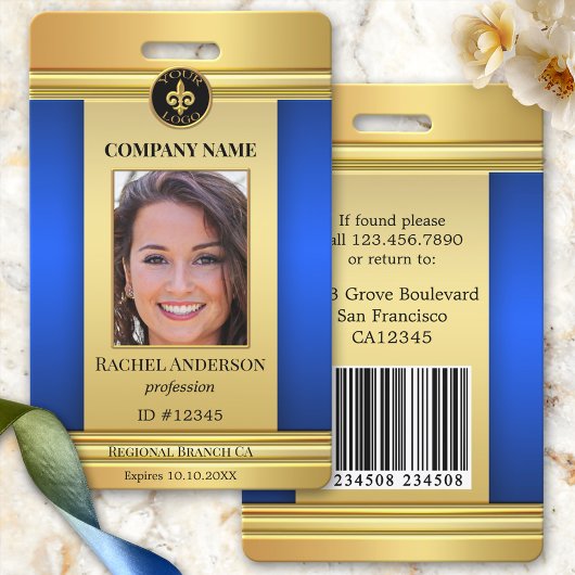 Elegant Gold Blue Employee Photo ID Badge