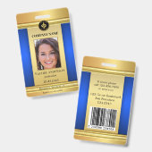 Elegant Gold Blue Employee Photo ID Badge (Voor- en achterkant)