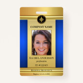 Elegant Gold Blue Employee Photo ID Badge (Voorkant)