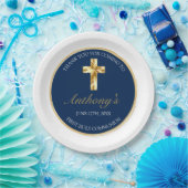 Elegant Gold Blue First Heilige Communie Hartelijk Papieren Bordje (Feest)