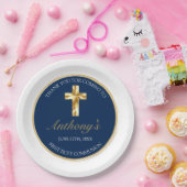 Elegant Gold Blue First Heilige Communie Hartelijk Papieren Bordje (Feest)