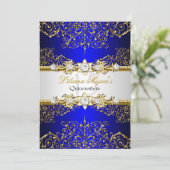 Elegant Gold Blue  Glamor Quinceanera Kaart (Staand voorkant)
