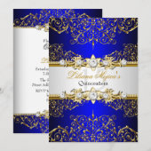 Elegant Gold Blue Glamor Quinceanera Kaart (Voorkant / Achterkant)