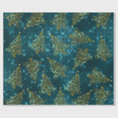 Elegant Gold & Blue Glitter-kerstboompatroon Cadeaupapier (Vlak)