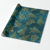 Elegant Gold & Blue Glitter-kerstboompatroon Cadeaupapier (Uitgerold)