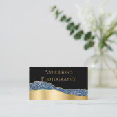 Elegant Gold Blue Glitter Visitekaartje (Staand voorkant)