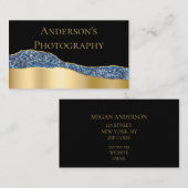 Elegant Gold Blue Glitter Visitekaartje (Voorkant / Achterkant)