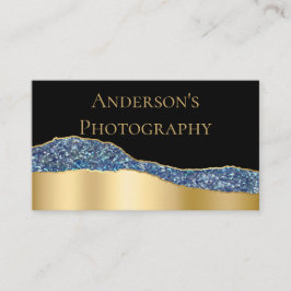 Elegant Gold Blue Glitter Visitekaartje