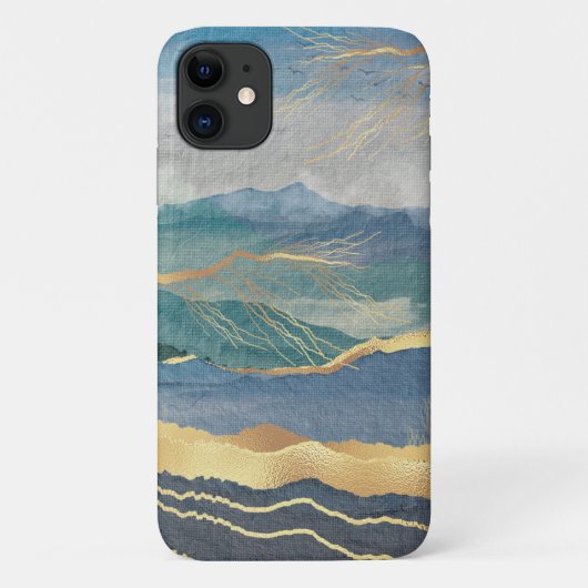 Elegant Gold Blue Landscape Art Case-Mate iPhone Case (Achterkant)
