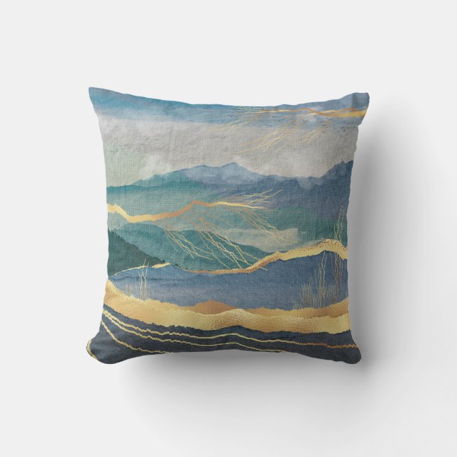 Elegant Gold Blue Landscape Art Kussen (Voorkant)