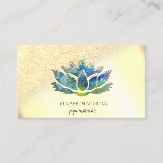 Elegant Gold Blue Lotus Visitekaartje (Voorkant)