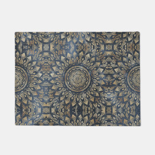 Elegant Gold Blue Mandala Floral Deurmat