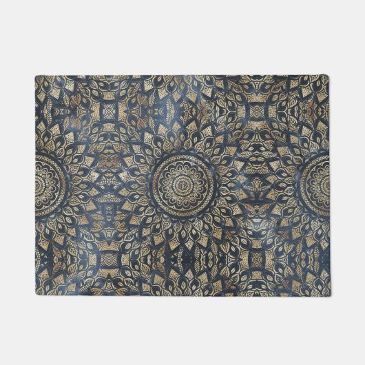 Elegant Gold Blue Mandala Floral Deurmat (Voorkant)