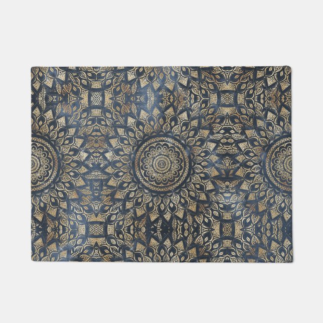 Elegant Gold Blue Mandala Floral Deurmat (Voorkant)