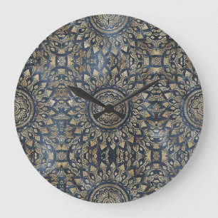 Elegant Gold Blue Mandala Floral Grote Klok